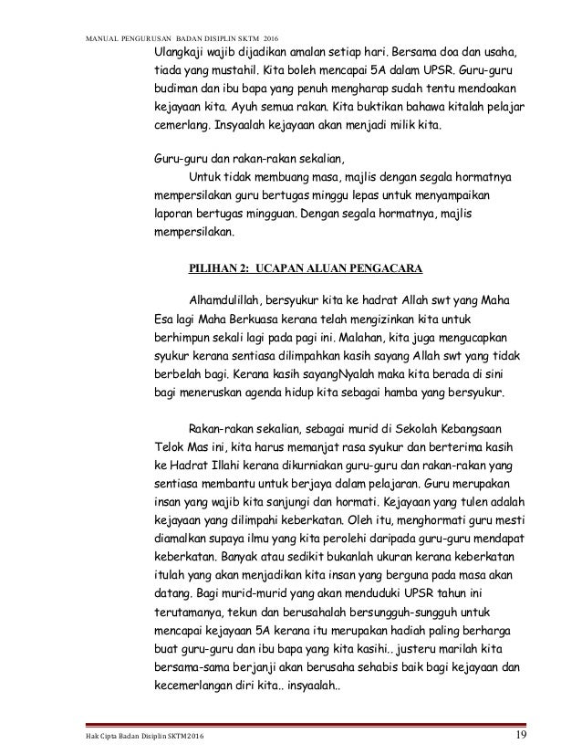 Ucapan Guru Bertugas Mingguan