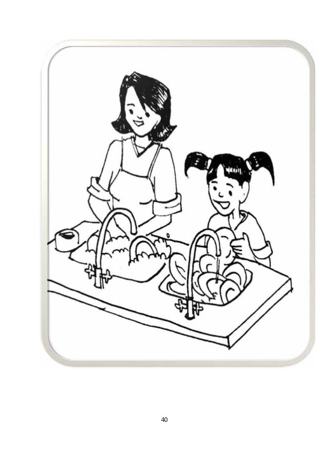 Gambar Anak Membantu Ibu Bapa Animasi Hitam Putih