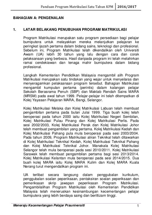 Buku Panduan Pelajar Kolej Matikulasi