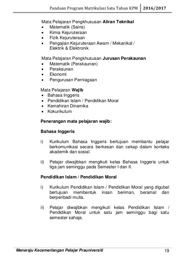 Buku Panduan Pelajar Kolej Matikulasi