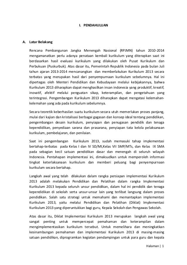 Contoh Laporan Pendampingan Implementasi Kurikulum 2013