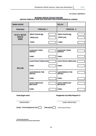 Pentaksiran Aktiviti Jasmani, Sukan dan Kokurikulum 2014
58
 
