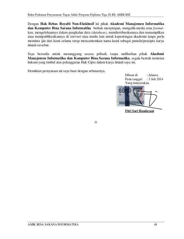 Buku panduan tugas akhir amik bsi 2014