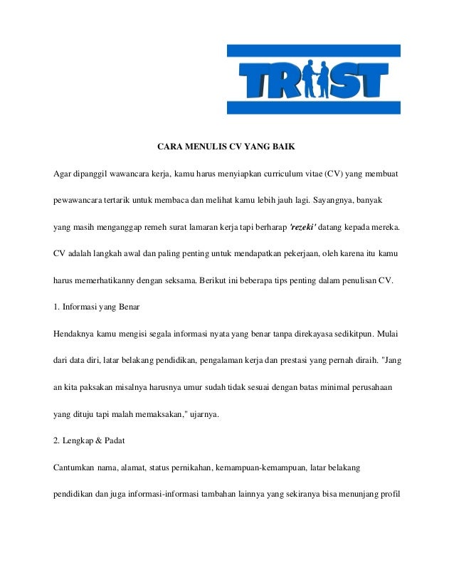 Cara Membuat Curriculum Vitae Yang Baik Dan Benar
