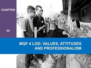CHAPTER
04
MQF 4 LOD: VALUES, ATTITUDES
AND PROFESSIONALISM
 