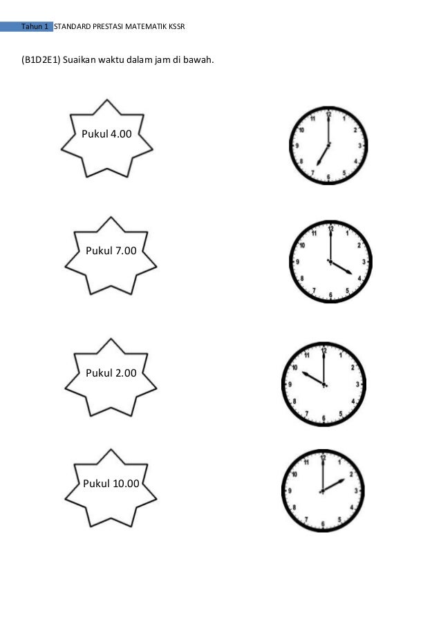 Soalan Standard Prestasi Matematik Tahun1