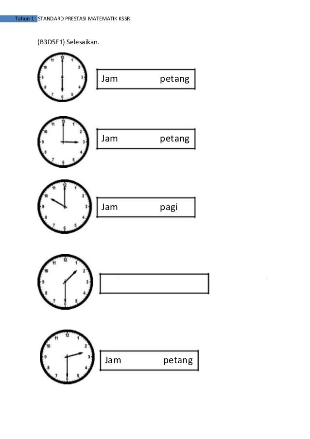 Soalan Standard Prestasi Matematik Tahun1