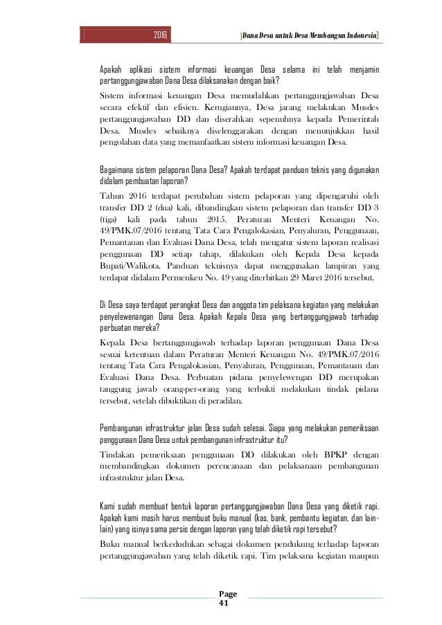 Buku Tanya Jawab Dana Desa Untuk Membangun Desa