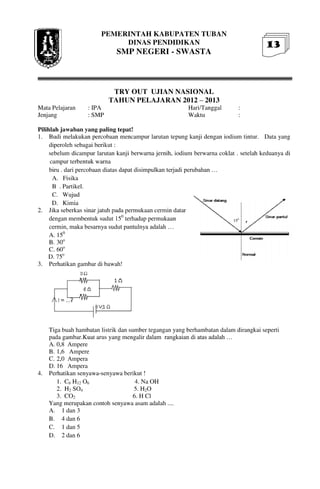 Buku Try Out Pengawas UN  IPA SMP  SMP Negeri 1 Bancar Kabupaten Tuban Tahun 2013