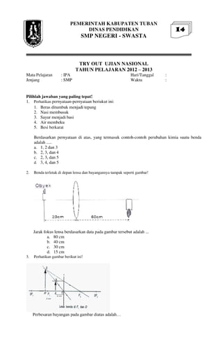 Buku Try Out Pengawas UN  IPA SMP  SMP Negeri 1 Bancar Kabupaten Tuban Tahun 2013