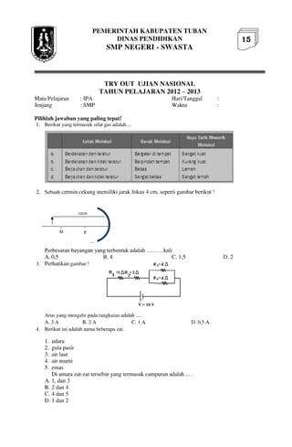 Buku Try Out Pengawas UN  IPA SMP  SMP Negeri 1 Bancar Kabupaten Tuban Tahun 2013