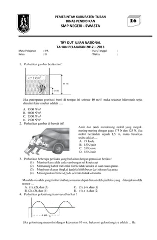 Buku Try Out Pengawas UN  IPA SMP  SMP Negeri 1 Bancar Kabupaten Tuban Tahun 2013