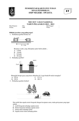 Buku Try Out Pengawas UN  IPA SMP  SMP Negeri 1 Bancar Kabupaten Tuban Tahun 2013