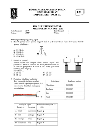 Buku Try Out Pengawas UN  IPA SMP  SMP Negeri 1 Bancar Kabupaten Tuban Tahun 2013