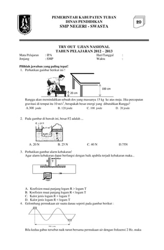 Buku Try Out Pengawas UN  IPA SMP  SMP Negeri 1 Bancar Kabupaten Tuban Tahun 2013