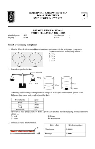 Buku Try Out Pengawas UN  IPA SMP  SMP Negeri 1 Bancar Kabupaten Tuban Tahun 2013