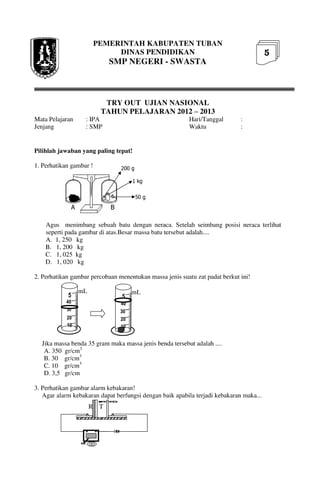 Buku Try Out Pengawas UN  IPA SMP  SMP Negeri 1 Bancar Kabupaten Tuban Tahun 2013