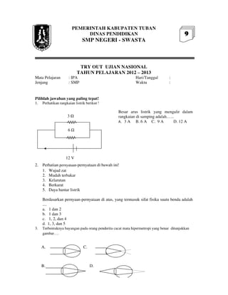 Buku Try Out Pengawas UN  IPA SMP  SMP Negeri 1 Bancar Kabupaten Tuban Tahun 2013
