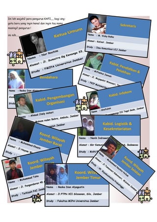 Ini loh wajah2 para pengurus KAFI,,,, bagi ang-
gota baru yang ingin kenal dan ingin tau nama
masing2 pengurus !

ini nih…..
 