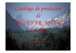 Catálogo de productos
         de
BULEVAR ASTUR
      S. Coop.
    I.E.S ARAMO- OVIEDO- PRINCIPADO DE ASTURIAS
               C/CORONEL ARANDA, S/N
                e-mail: bulevarastur@yahoo.es