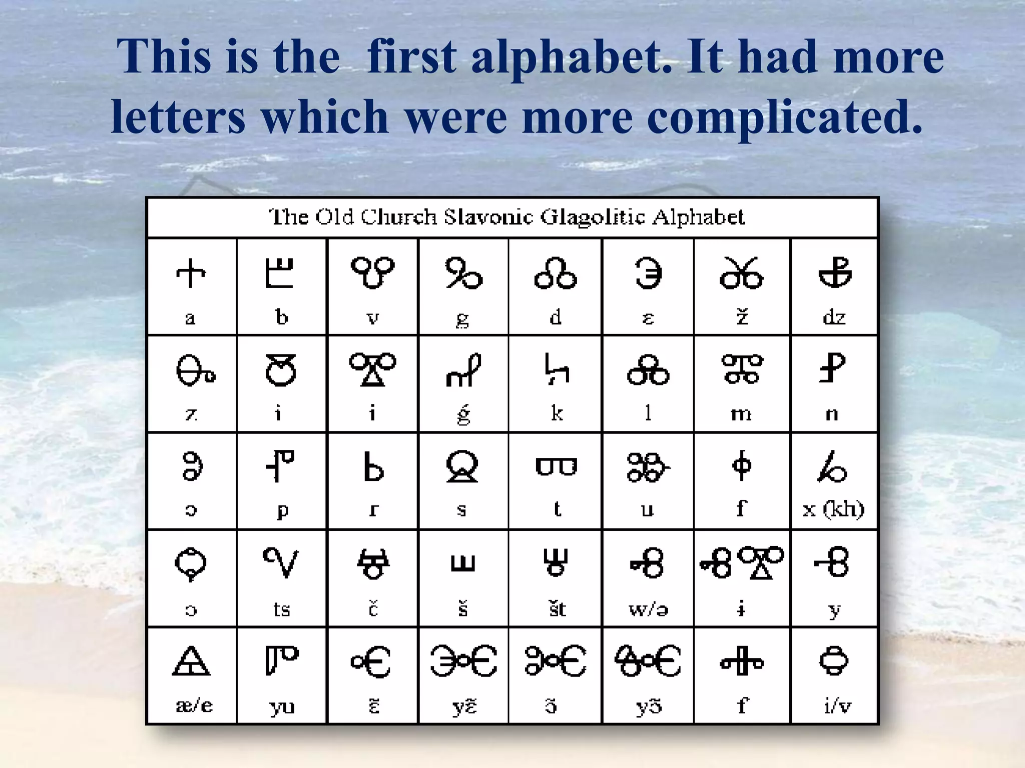 This is the first alphabet. It had more
letters which were more complicated.
 