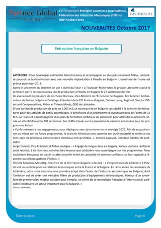 Page 8
Entreprises françaises en Bulgarie
Eastrategies
LATÉCOÈRE : Pour développer sa branche Aérostructures et accompagne...