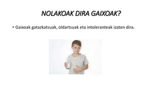 NOLAKOAK DIRA GAIXOAK?
• Gaixoak gatazkatsuak, oldartsuak eta intoleranteak izaten dira.
 