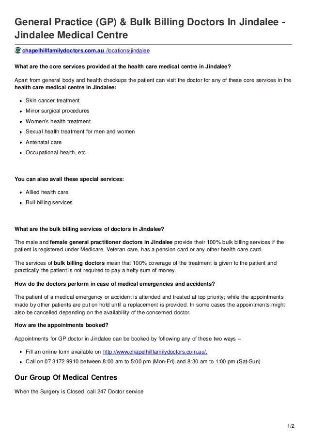 Bulk Billing Doctors in Jindalee