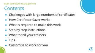 Tutorial: Bulk certificate management (Pro) | PPTX