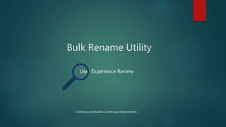 Bulk Rename Utility
User Experience Review
Continuous Evaluation. Continuous Improvement.
 
