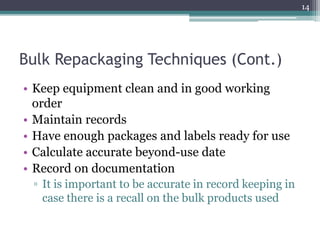 Repackaging Note Chapter 11 Bulk repackaging and non-sterile compounding | PPTX