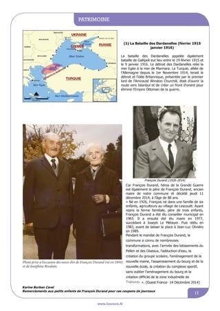 informations communales
www.lesourn.fr
17
patrimoine
www.lesourn.fr
17
Photo prise à l’occasion des noces d’or de François Durand (né en 1894)
et de Joséphine Rivalain.
 