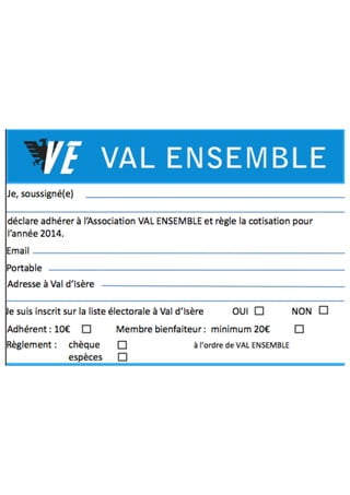 Bulletin d'adhésion Val Ensemble