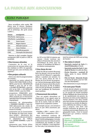11
Vendredi 21 septembre, plus de 150
personnes étaient présentes pour com-
mémorer les 50 ans de la Cordiale de
Domagné. Prévue initialement sur le
site de la Cuma, récemment rénové
pour l’occasion, la soirée s’est finale-
ment déroulée en repli à la salle des
fêtes étant donné les mauvaises condi-
tions météorologiques. Après le dis-
cours du président Jean-Marc Restif, les
participants ont pu échanger leurs sou-
venirs autour de la traditionnelle galet-
te-saucisse.
La soirée s’est clôturée dans un esprit
convivial par un spectacle humoris-
tique de la Compagnie Patrick Cosnet
«€Samedi en Huit€» sur les joies et les
supplices de la journée du mariage.
Un peu d’histoire…
C’est en 1962 que la Cuma
(Coopérative d’Utilisation du Matériel
Agricole en commun) a vu le jour à
Domagné à l’initiative de 15 agricul-
teurs animés par Pierre Restif.
Ce nouvel esprit desolidarité va bous-
culer les habitudes et révolutionner
leur métier.
La Cordiale leur a permis d’acquérir
de nouveaux engins et matériels agri-
coles€: le premier tracteur, un Bollinder
puis plus tard une ensileuse, une mois-
sonneuse batteuse… Elle a facilité éga-
lement l’embauche de salariés€ ; des
maçons pour rénover les bâtiments,
des chauffeurs pour conduire et entre-
tenir les engins agricoles.
En mutualisant leurs besoins et en se
modernisant, les adhérents ont pu
améliorer leurs conditions de travail et
augmenter leur rendement. Des
voyages d’étude sont organisés pour
découvrir les nouvelles techniques.
La Cordiale était également là lors de
lacréationdelaCoopédom,spécialisée
dans la déshydratation du fourrage et
a aidé à son essor.
La Cordiale compte aujourd’hui 20
adhérents et continue à mettre à dis-
position du matériel agricole€: tonne à
lisier, tracteur, remorque, plateau à
paille, broyeur d’accotement, pinces à
enrubannage, cover-croop…
CUMA La Cordiale de Domagné
Président€: Jean-Marc Restif
02 99 00 09 26
La Cordiale a fêté ses 50 ans
Elodiesuitactuellementunapprentis-
sage au Centre de Formation des
Apprentis (CFA) au campus de Ker
Lann à Bruz, spécialisation Coiffure.
Elle a participé aux épreuves départe-
mentales du Meilleur apprenti Coiffure
et a été récompensée au mois de mars
dernier.
Peux tu nous expliquer en quoi
consistent les épreuves du concours
de Meilleur apprenti Coiffure€?
Le concours a eu lieu le 13 mars à Ker
Lann. Il y avait trois épreuves€:
• faire des crans et boucles sur tête
malléable,
• faire une coupe homme (sur modèle
vivant)
• et une coupe femme (sur modèle
vivant).
Le concours a duré toute la matinée.
Les prix ont été remis aux candidats le
midi et j’ai eu la joie d’être récompen-
sée par la médaille de bronze, au
niveau départemental.
Quel est ton parcours et comment
envisages tu ton avenir ?
Jesuisàma3e
annéedecoiffure(men-
tion complémentaire). Auparavant, j’ai
obtenu mon CAP (Certificat d'Aptitude
Professionnelle), en 2 ans. Après ma 3e
annéedecoiffure,jecomptepoursuivre
mes études et passer un BP (Brevet
Professionnel) qui se prépare en 2 ans.
L’esthétique m’intéresse également€;
j’aimerais donc compléter ma qualifi-
cation en suivant une formation dans
ce domaine sur 1 ou 2 ans.
Pour acquérir de l’expérience, j’envi-
sage ensuite d’aller travailler à Paris où
je pourrai m’inscrire à d’autres
concours de coiffure…. Et avoir, peut
être un jour, mon propre salon€!
Toutes nos félicitations à Elodie.
Elodie Marrec, coiffée de la médaille de bronze
CONNAISSANCE DU TERROIRCONNAISSANCE DU TERROIR
 