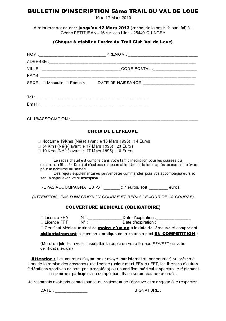 Bulletin inscription