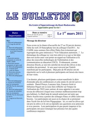 Le Bulletin
                                 Du	
  Centre	
  d’Apprentissage	
  du	
  Haut-­Madawaska	
  
                ...
