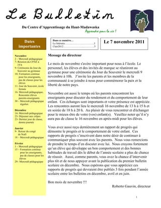 Bulletin du CAHM du mois de novembre 2011