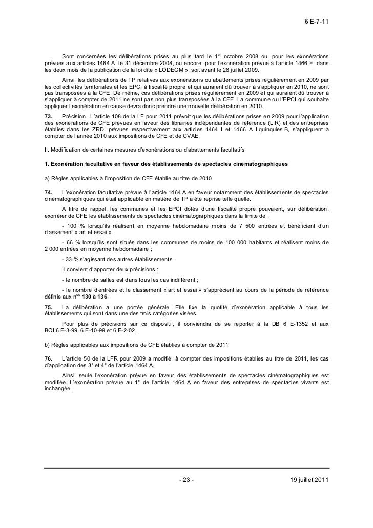 Bulletin Officiel Des Impots 19 07 2011