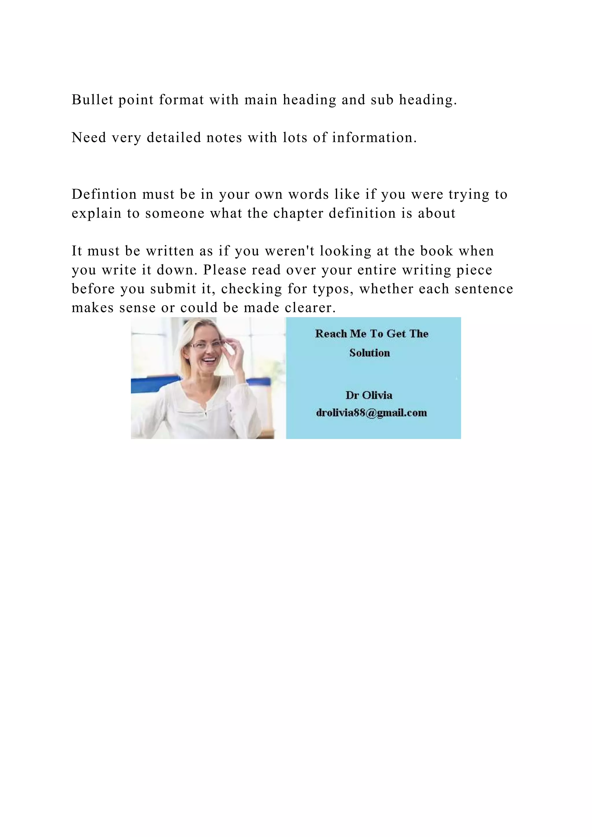 Hit Point Format Bullet point format with main heading and sub heading.Need very | DOCX