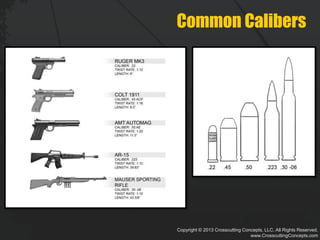 Copyright © 2013 Crosscutting Concepts, LLC. All Rights Reserved.
www.CrosscuttingConcepts.com
Common Calibers
 