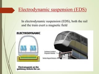 Electrodynamic suspension (EDS)
In electrodynamic suspension (EDS), both the rail
and the train exert a magnetic field
 