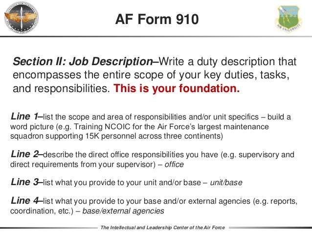 bullet writing 2017 af form 910