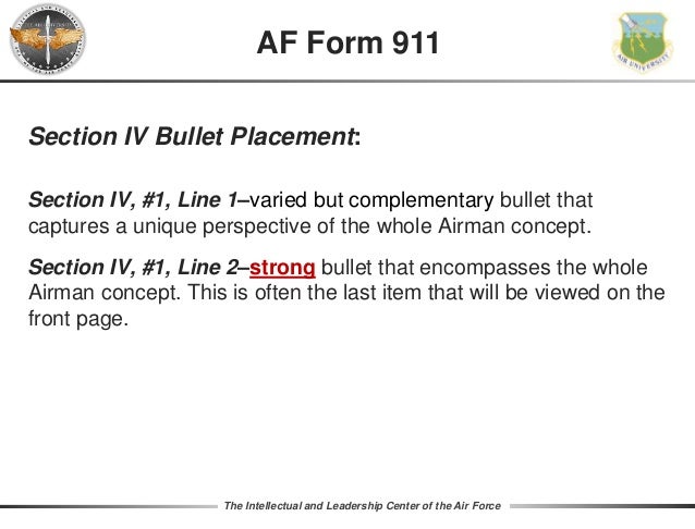 bullet writing 2017 af form 911 examples