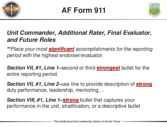 bullet writing 2017 af form 911 examples
