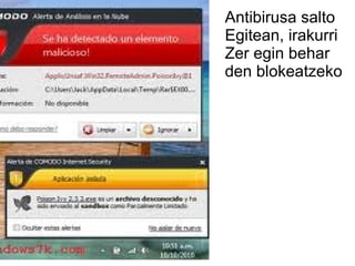 Antibirusa salto
Egitean, irakurri
Zer egin behar
den blokeatzeko
 