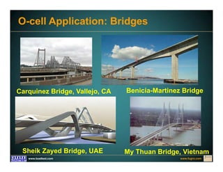 www.fugro.comwww.loadtest.com
Carquinez Bridge, Vallejo, CA Benicia-Martinez Bridge
O-cell Application: Bridges
Sheik Zayed Bridge, UAE My Thuan Bridge, Vietnam
 