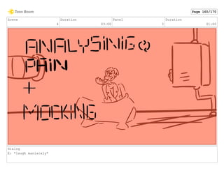 Scene
4
Duration
03:00
Panel
3
Duration
01:00
Dialog
E: *laugh maniacaly*
Page 160/170
 