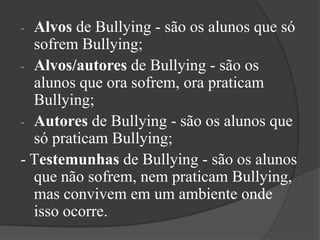 Alvos de Bullying - são os alunos que só sofrem Bullying;