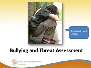 Bullying is indeed
                        serious.




Bullying and Threat Assessment
 