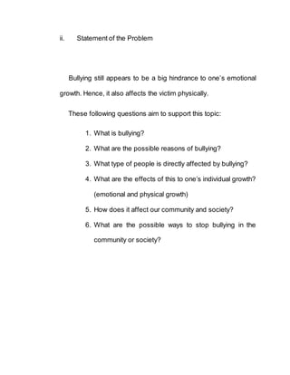 quantitative research questions examples about bullying